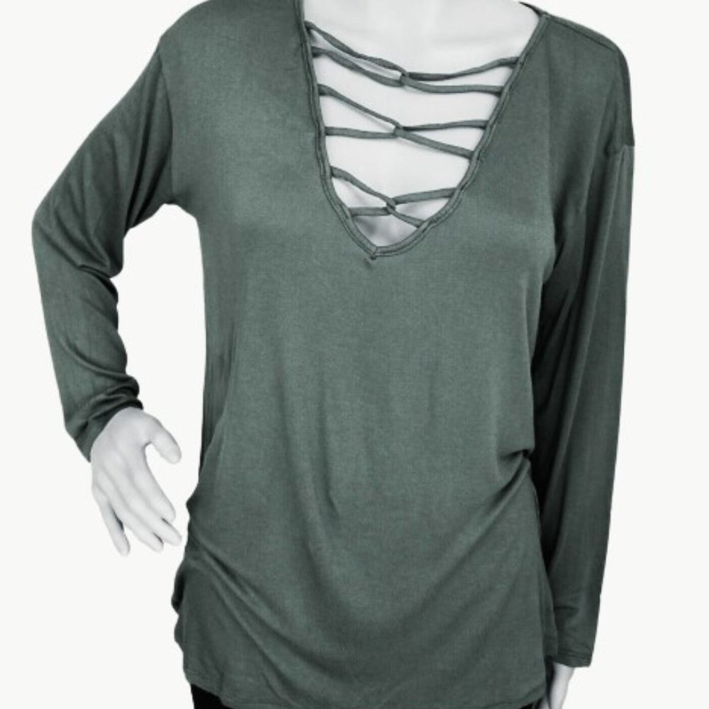 Bibi Long Sleeve Casual Top Criss Cross Front S